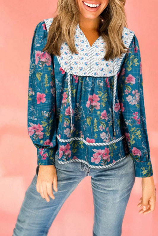 Blue Floral Print Top