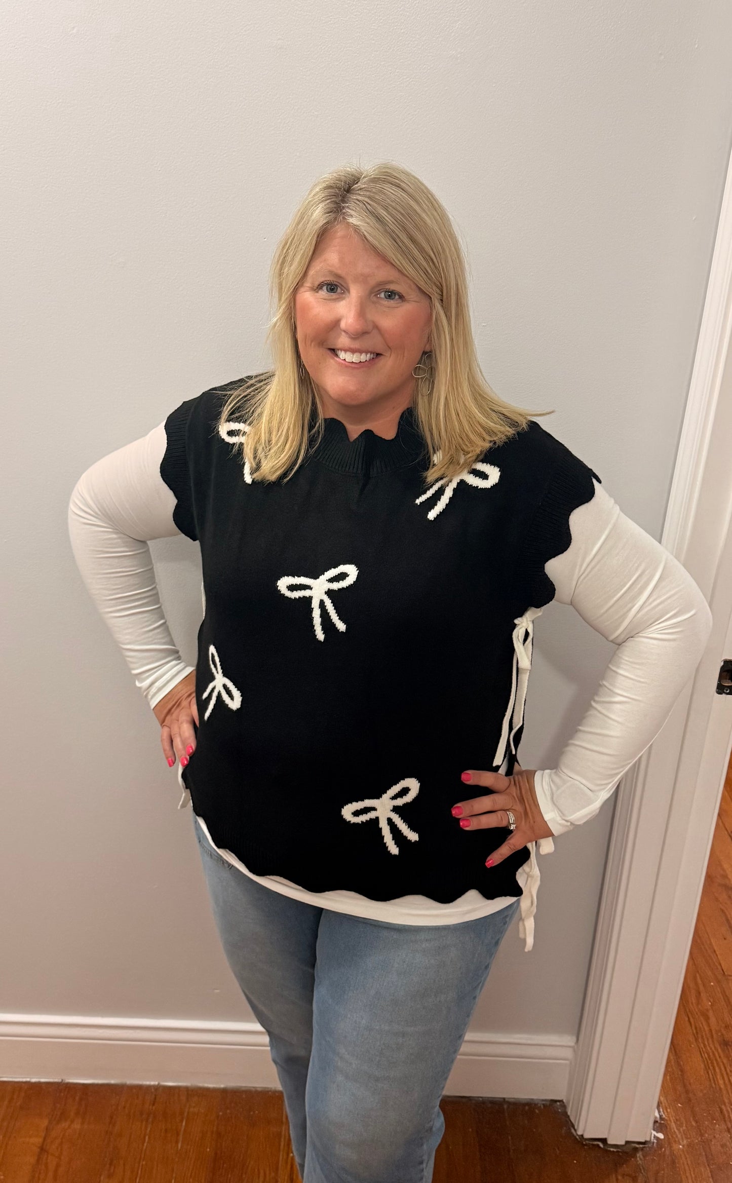 Black & White Side Tie Sweater