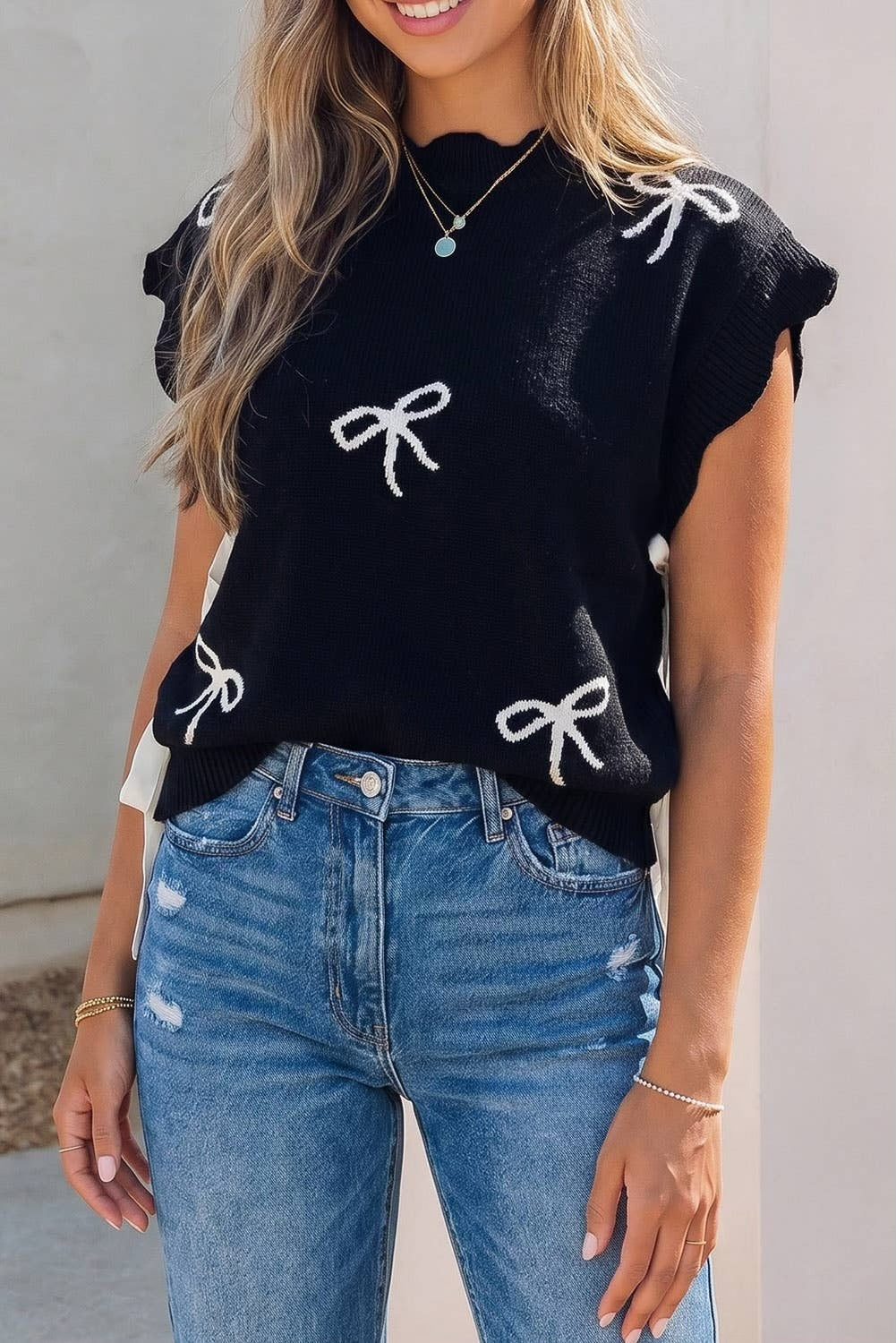 Black & White Side Tie Sweater