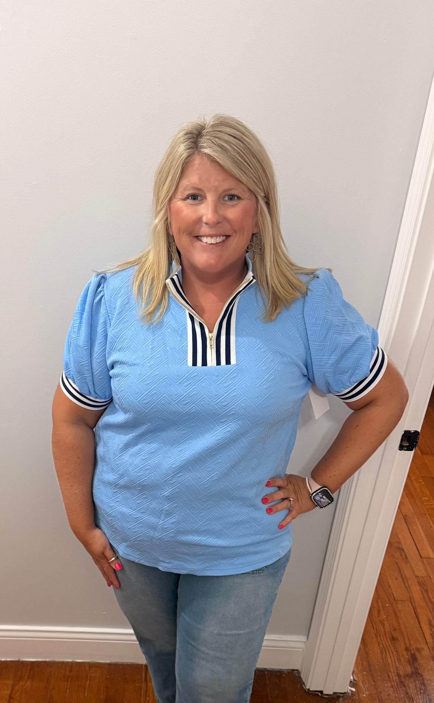 Blue Puff Sleeve Top