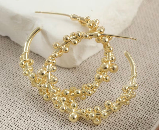 Beaded Gold Hoops