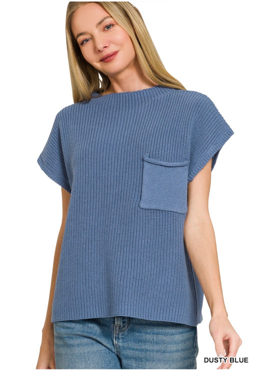 Dusty Blue Mock Neck Sweater
