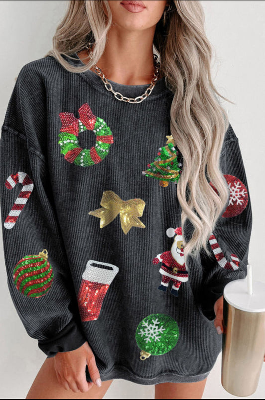 Christmas Sequence Patch Corded Sweatshirt