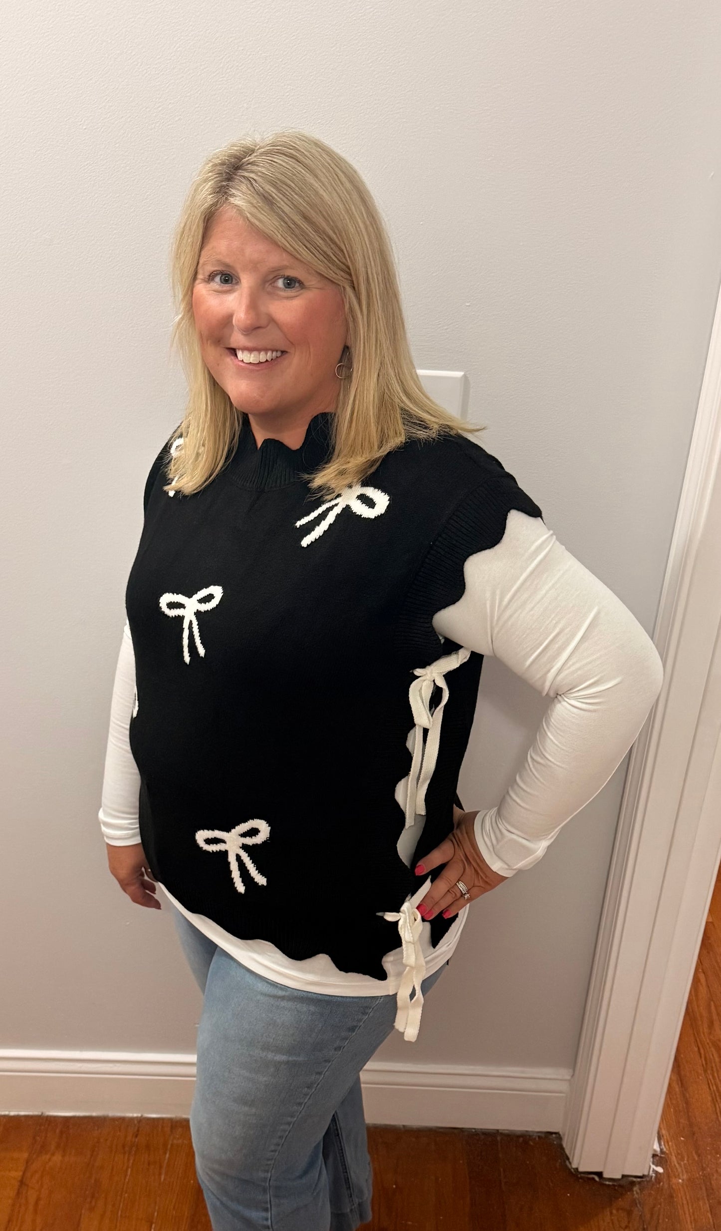 Black & White Side Tie Sweater