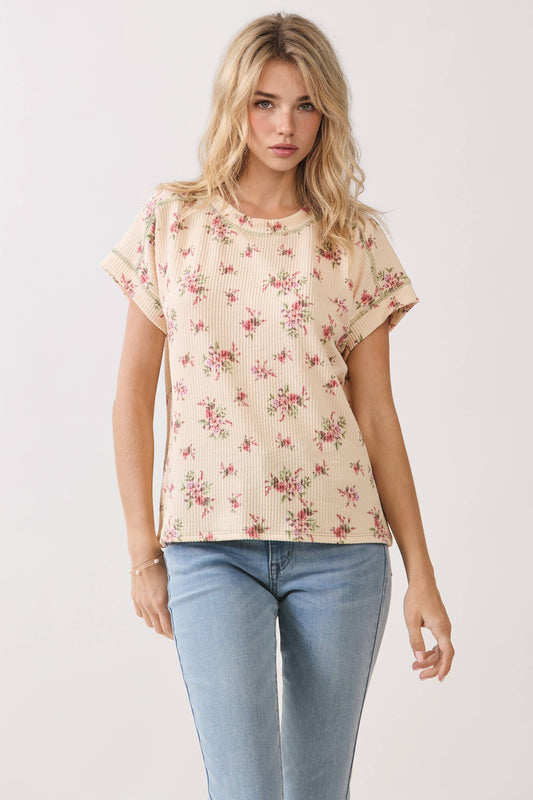 Floral Ribbed Top