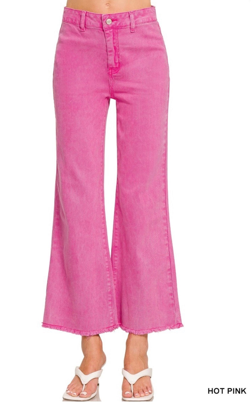 Hot Pink Acid Washed Frayed Pants
