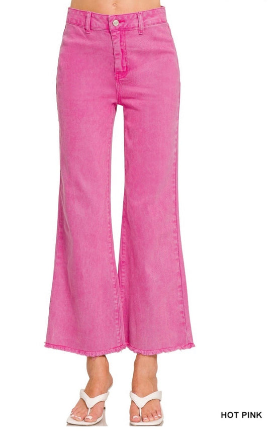 Hot Pink Acid Washed Frayed Pants