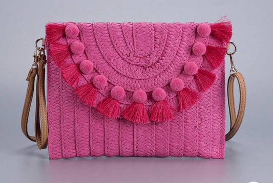 Straw Clutch with Shoulder Strap